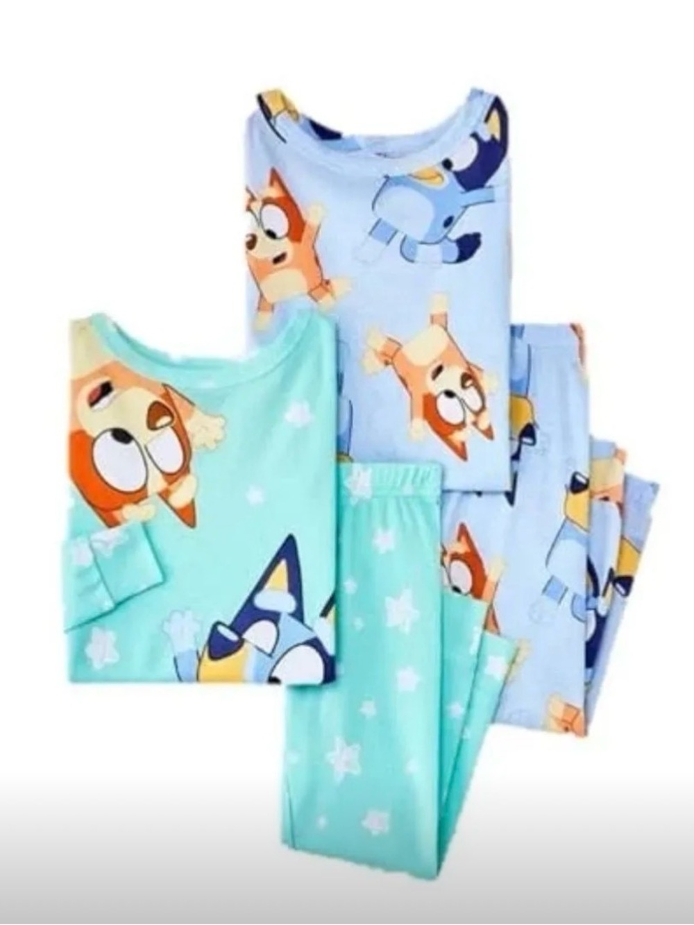 Kids Cartoon Character Two-Piece Pajama Set - Light Blue & Mint